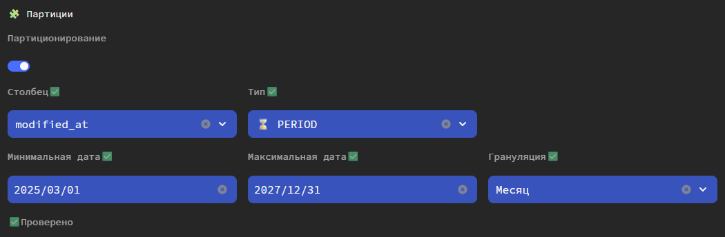 Пример партиций